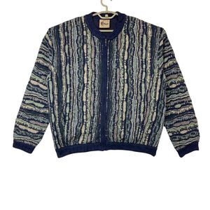 Vintage 90s COOGI Australia‎ Men's SweaterJacket Zipper Multicolor sz Medium Y2K